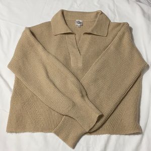 Cropped, knit, tan sweater